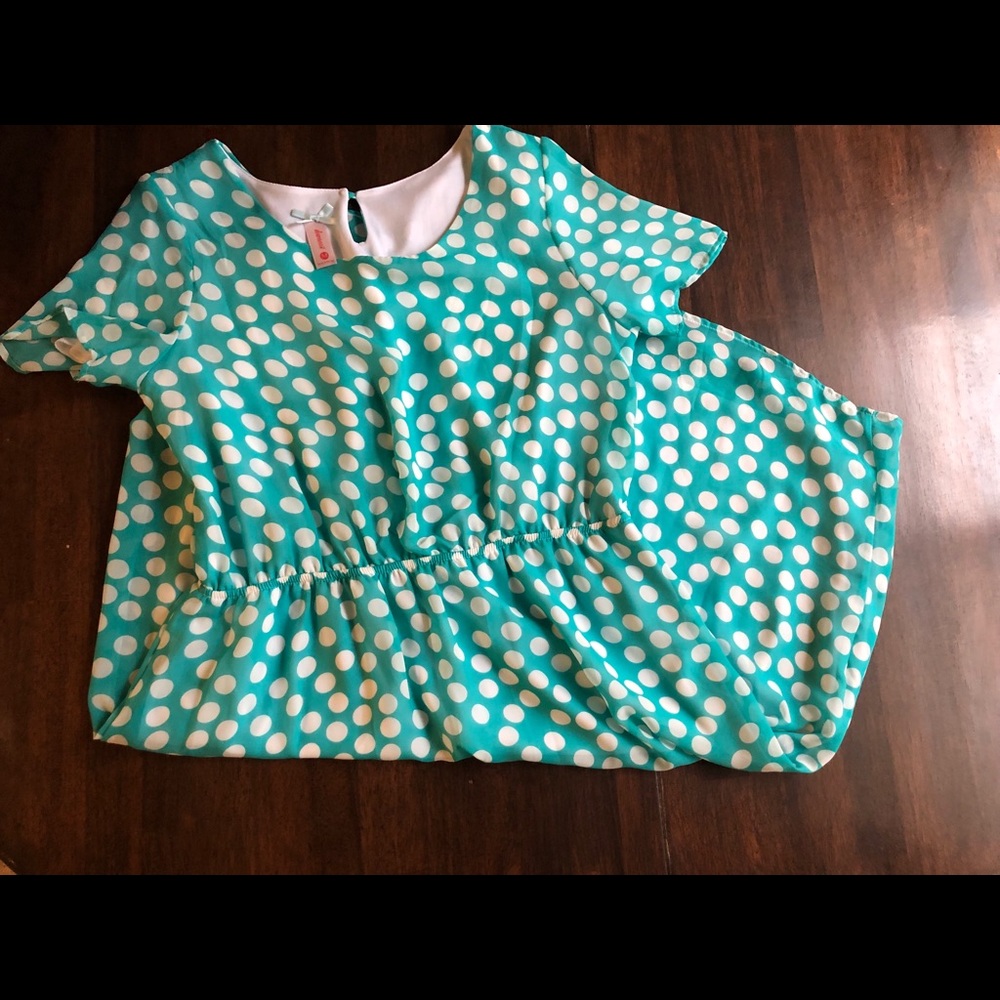Downeast Basics polka dot turquoise dress
